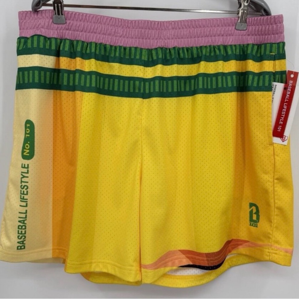 Baseball Lifestyle 101 Mesh Athletic Shorts Size XL Men’s Yellow Pencil